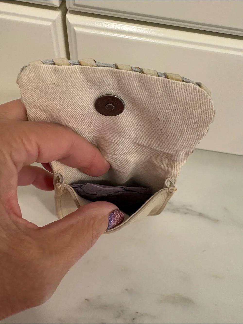 Free People Cream Leather Whipstitch Clip Wallet
